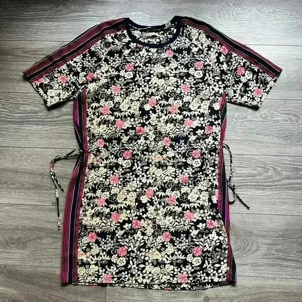 Scotch & Soda Floral Navy Cream Pink Short Sleeveeve Drawstring Dress Size 2